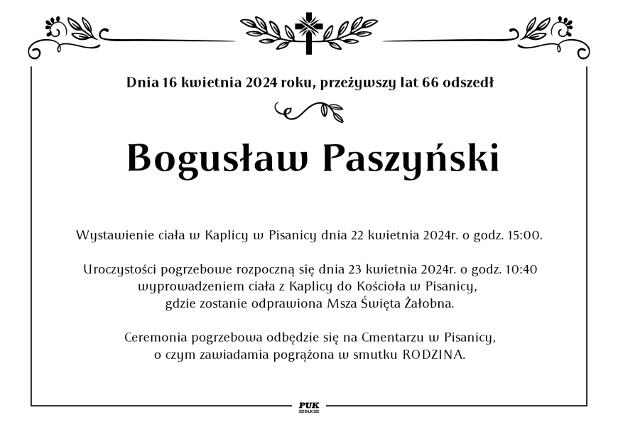 Bogusław Paszyńśki - nekrolog